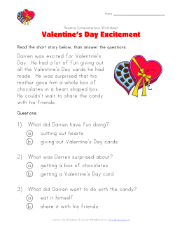 Valentine`s Day Reading Comprehension