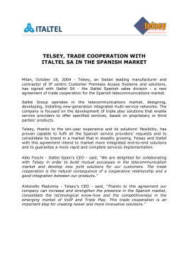 TELSEY, TRADE COOPERATION WITH ITALTEL SA IN THE