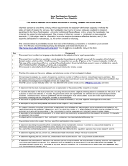 Nova Southeastern University IRB - Consent Form Checklist This