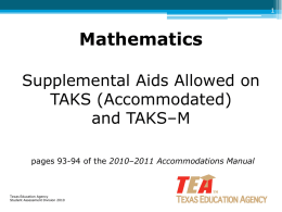 Mathematics Supplemental Aids Allowed on TAKS