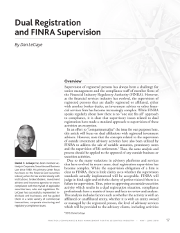 Dual Registration and FINRA Supervision