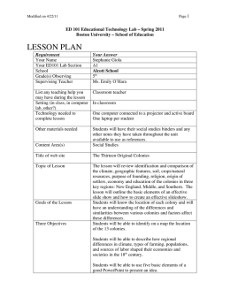 lesson plan - The Thirteen Original Colonies