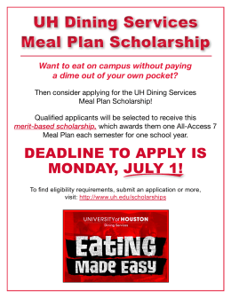 UH Dining Services Meal Plan Scholarship UH Dining
