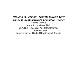 “Moving In, Moving Through, Moving Out” Nancy K. Schlossberg`s