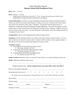Kirksville Public Schools Summer School 2016 Enrollment Form