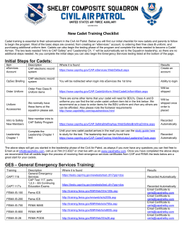 New Cadet Training Checklist Initial Steps for Cadets: GES