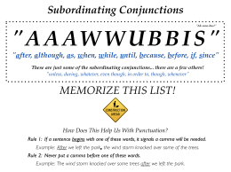 Subordinating Conjunctions MEMORIZE THIS LIST!