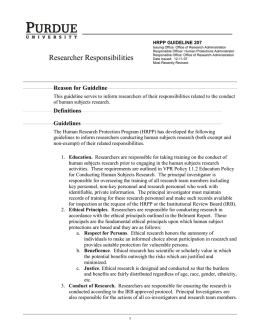 Researcher Responsibilities - Human Research Protection Program