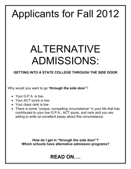 Applicants for Fall 2012 ALTERNATIVE ADMISSIONS