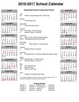 2016-2017 School Calendar - Greenfield