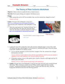 The Theory of Plate Tectonics Worksheet Example Answers