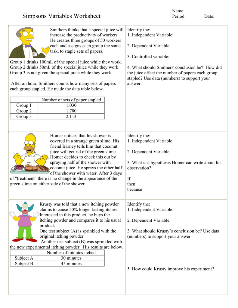 Scientific Method Worksheet Answers