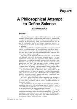 A Philosophical Attempt to Define Science