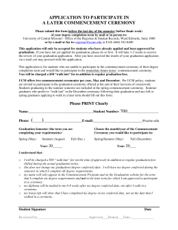 application to participate in a later commencement ceremony