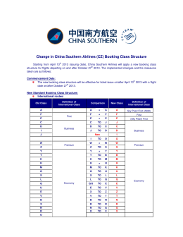 Change in China Southern Airlines (CZ) Booking Class Structure