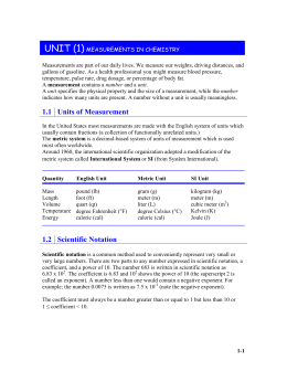 unit (1) measurements in chemistry