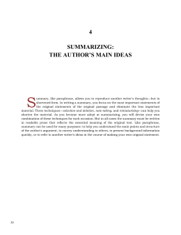 Chapter 4: Summarizing: The Author`s Main Ideas