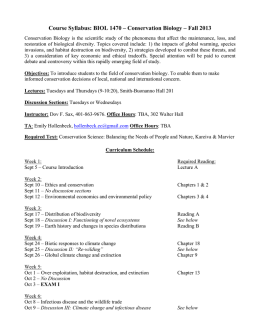 Course Syllabus: BIOL 1470 – Conservation Biology – Fall 2013