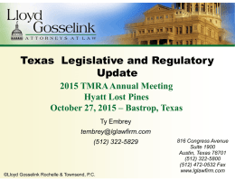 Texas Legislative and Regulatory Update