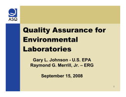 Quality Assurance for Environmental Laboratories