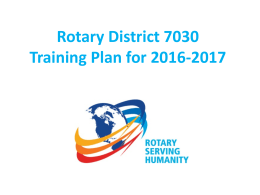 Rotary District 7030 Training Plan for 2016-2017
