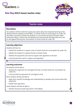 Role Play: KS3/4 lesson teacher notes Teacher notes