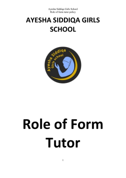 Role of Form Tutor - Ayesha Siddiqa Girls School