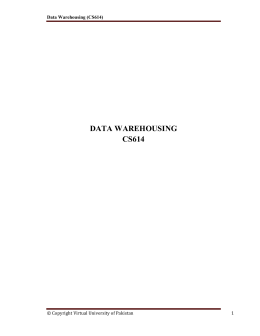 Data Warehousing - CS614 Handouts