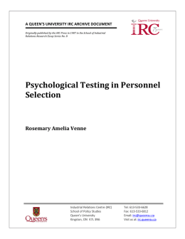 Psycholcgical Testing in Personnel Selection