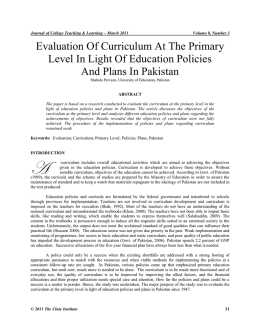 Evaluation Of Curriculum At The Primary Level In Light Of Education