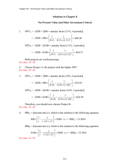 8-1 Solutions to Chapter 8 Net Present Value and Other Investment