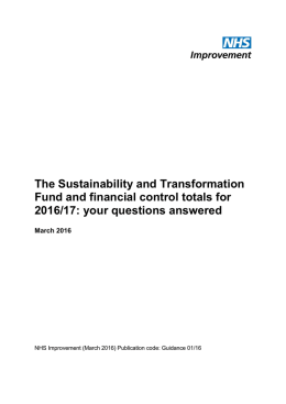 Sustainability and Transformation Fund and financial control totals