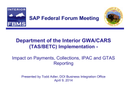 Department of the Interior GWA/CARS SAP Federal