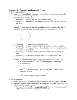 Geometry 2-5 Postulates and Paragraph Proofs