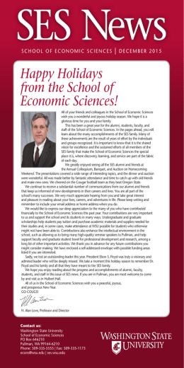 SES News: Winter 2015 - School of Economic Sciences