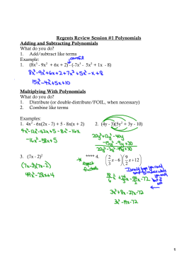 Regents Review Session #1 Polynomials Adding and Subtracting