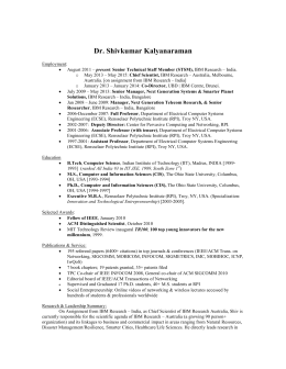 Brief Bio/Resume - Shivkumar Kalyanaraman