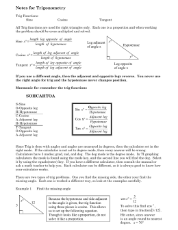 Notes for Trigonometry SOHCAHTOA