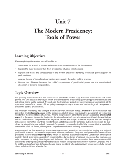 Unit 7 The Modern Presidency: Tools of Power