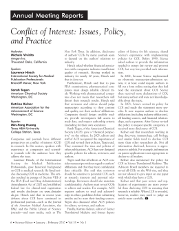 Conflict of Interest: Issues, Policy, and Practice