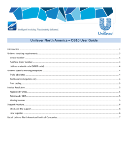 Unilever North America – OB10 User Guide