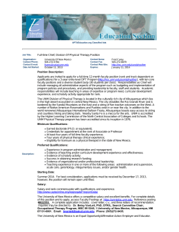Full-time Chief, Division Of Physical Therapy Position Position