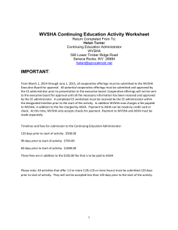 WVSHA Continuing Education Activity Worksheet