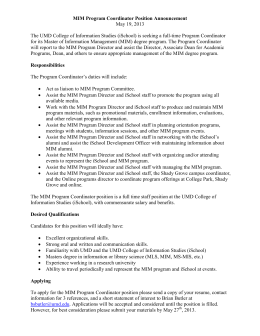 MIM Program Coordinator Position Announcement May 19, 2013
