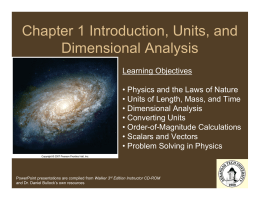 Chapter 1 Introduction, Units, and Dimensional Analysis