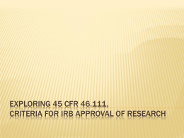 Exploring 45 CFR 46.111, Criteria for IRB Approval of Research