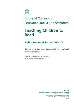 Teaching Children to Read - Publications.parliament.uk