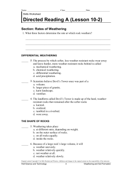 Directed Reading A (Lesson 10-2) Section: Rates of Weathering