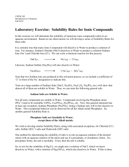 Laboratory Exercise: Solubility Rules for Ionic Compounds