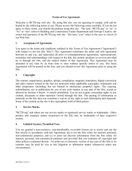 Terms of Use Agreement Welcome to BCTD.org web site. By using